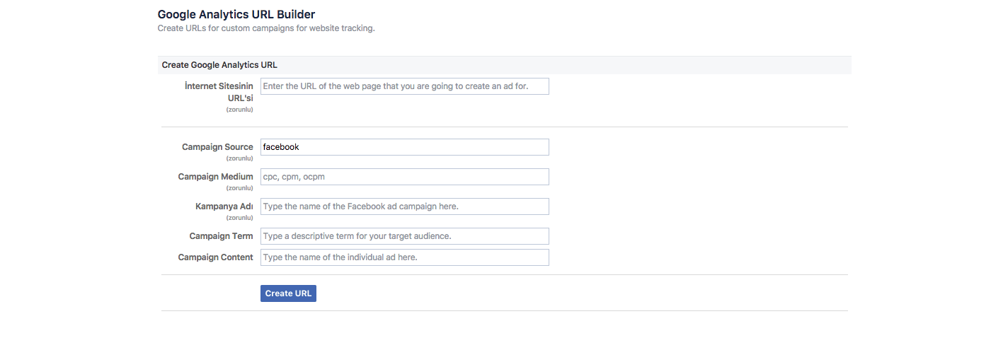 Facebook UTM oluşturucu